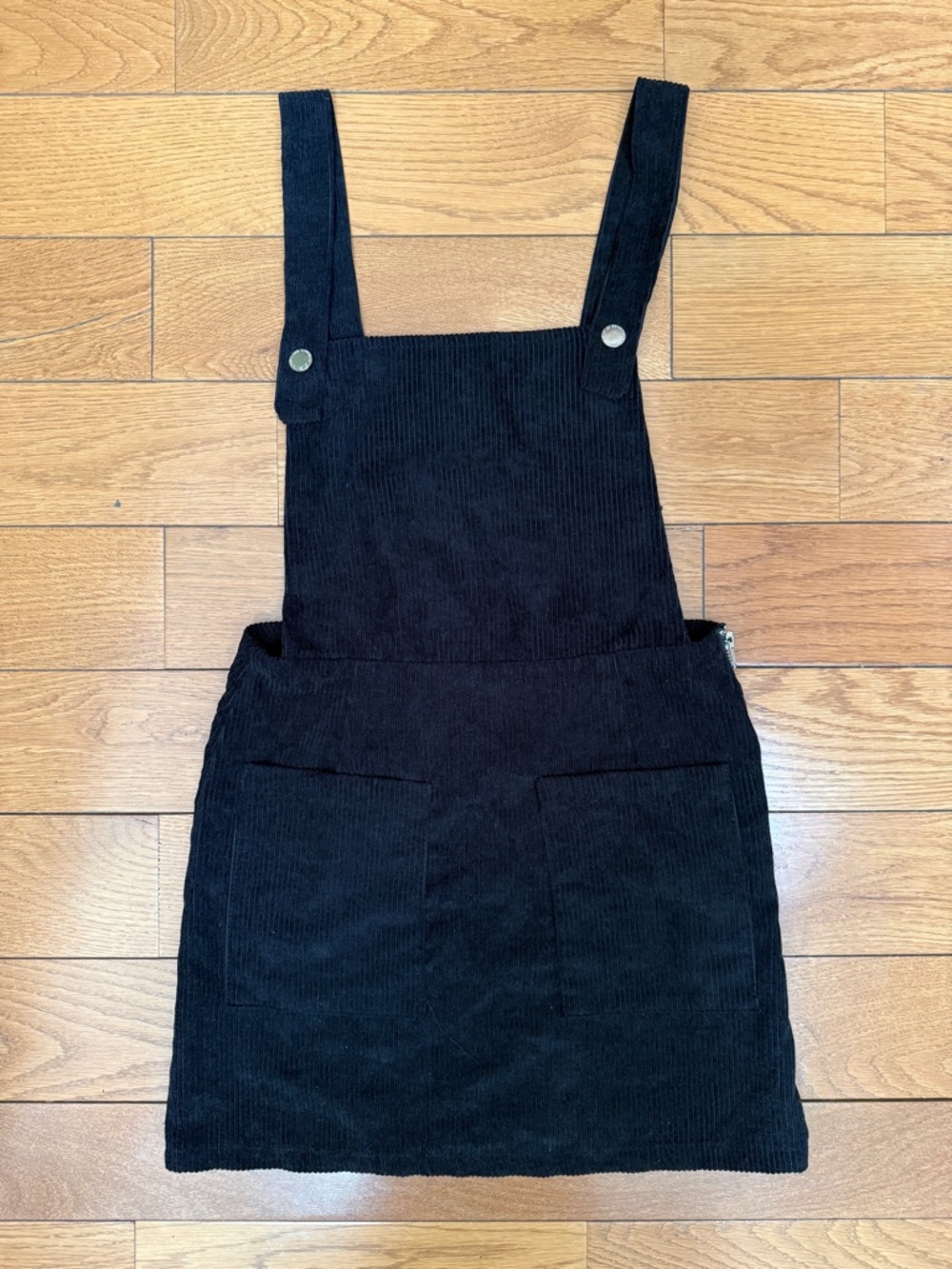 Black Corduroy Pinafore Mini Dress - Unbranded